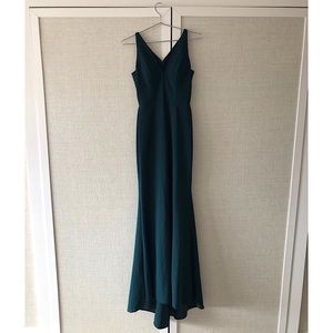 BHLDN Jones V-Neck Crepe Dress - Dark Emerald Green